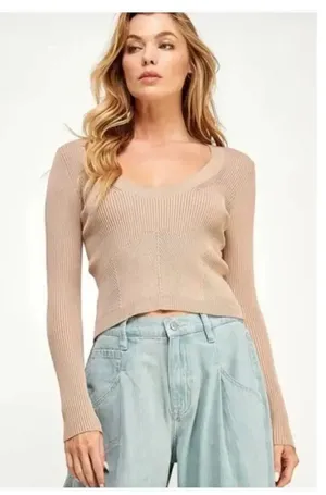 Abercrombie Cropped Sweater Tan thumbnail 1