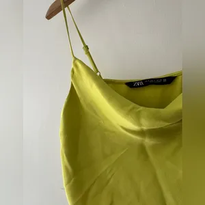 Zara Satin Lime‎ Green Cowl Neck Going Out Top thumbnail 4