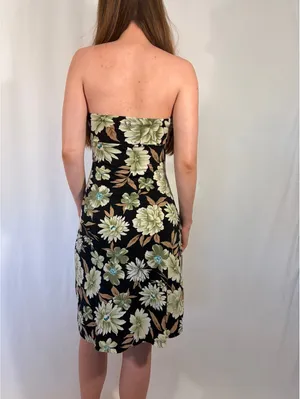 Strapless Green and Brown Floral Lace Y2k Party Dress thumbnail 8