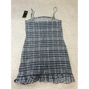 Wild Fable Slate Blue Plaid Smocked Ruffle Mini Dress Large‎ NWT thumbnail 4