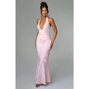 NWT Babyboo Josephine Blush Pink Formal Gown A-Line Halter Maxi Dress Size M thumbnail 3