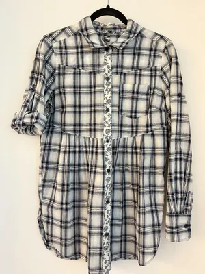 Free People Plaid Western Floral Accent Button Up Tunic Top Boho Preppy Size 12 thumbnail 11