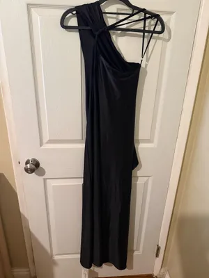 OYS Black Satin One Shoulder Ruched Maxi Dress NWT Size Small thumbnail 6