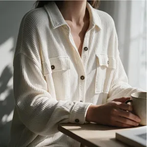 Women's Altar'd State White Waffle Knit Button Down Shirt Size M thumbnail 1