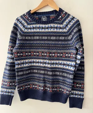 American Eagle Men’s Fair‎ Isle Blue Pattern Sweater Rabbit Hair Cotton Blend thumbnail 1