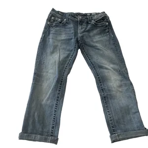 Miss Me Jeans Size 27 Womens Mid Rise Easy Crop Blue Distressed Embellished thumbnail 14