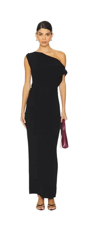 SNDYS Leena Maxi Dress in Black - Off-Shoulder Cotton Knit - Size S thumbnail 1