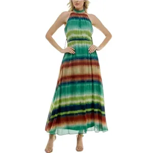 Taylor NWT Printed Chiffon Mock Neck Sleeveless Gathered Maxi Dress Rust Teal 6‎ thumbnail 2