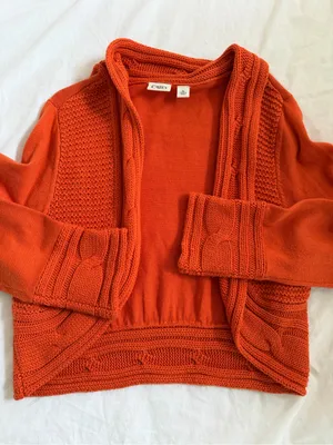 Cato Orange Knit Open-Front Cardigan with Cable Details thumbnail 1