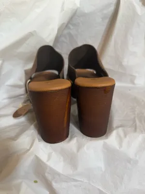 Brown Leather Platform Slide Mules with Gold Stud Accents Size 9 thumbnail 5