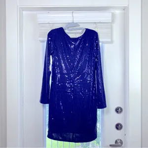 AQUA New Years Party Maddie & Tae Elegant Sequin Keyhole Large Navy Dress thumbnail 7