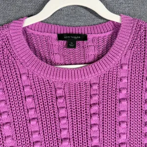 Ann Taylor XL Pink Short Sleeve Bobble Knit Cotton Blend Sweater Business Casual thumbnail 3