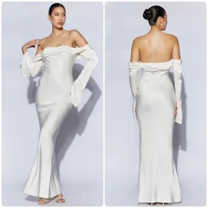 MESHKI Womens Giselle Off Shoulder Cowl Neck Elegant Bridal Midi Dress XXL White thumbnail 2