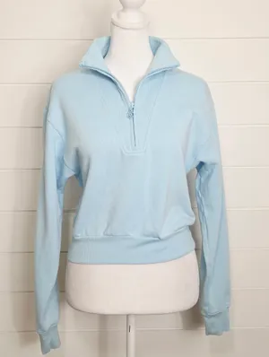 Victoria's Secret Cropped Light Blue Half-Zip Pullover Sweatshirt Size XS thumbnail 1