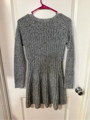 Hollister Heather Gray Ribbed Knit Long-Sleeve Fit-and-Flare Dress thumbnail 4