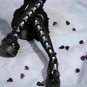 Skull Print Thigh High Socks, Cosplay Over The Knee Socks One‎ Size thumbnail 4