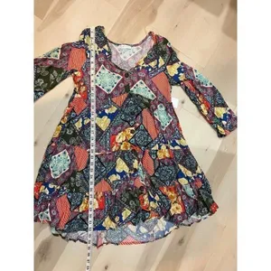 Ces femme Women Small Artsy Folksy Bohemian Patchwork Colorful Fall Chic Dress thumbnail 10
