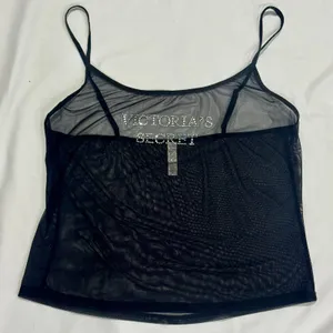 Vintage Y2K Victoria's Secret Rhinestone Spellout Black Mesh Cami Tank Top thumbnail 1