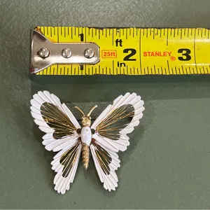 Vintage Butterfly Pin Brooch Gold Tone‎ White Enamel 2” thumbnail 3