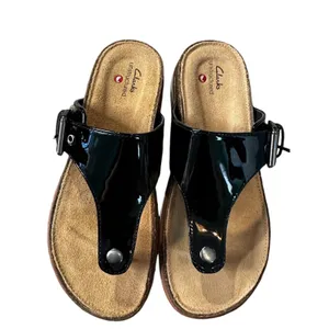 Clarks Elayne Step Patent Leather Sandal Womens Size 6 Black Slip On Comfort NEW thumbnail 5