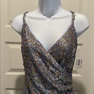 1.STATE‎ Silver Sequin Wrap Mini Dress Size Small NWT thumbnail 5