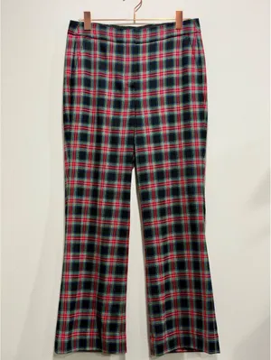 J.Crew Hayden Black Stewart Tartan Wool Kick Flare Pants 6 Tall thumbnail 2