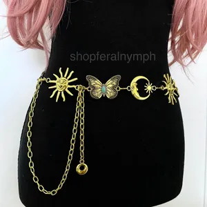 Gold Y2K Celestial Sun Moon Butterfly Chain Belt, Fits 30 to 47 Inches, X7GA1325 thumbnail 1