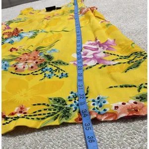 Indian Tropical Fashion Yellow Floral Beaded Sequin Rayon Sundress V-Neck M thumbnail 5