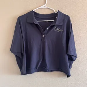 NWT aerie Boxy Cropped Polo Top in Navy - Women thumbnail 1