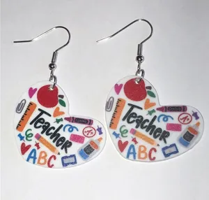 Colorful Teacher Heart Earrings thumbnail 1