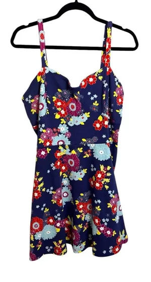 ModCloth flowery tank dress cottagecore size 1X plus cotton fit and flare whimsy thumbnail 1