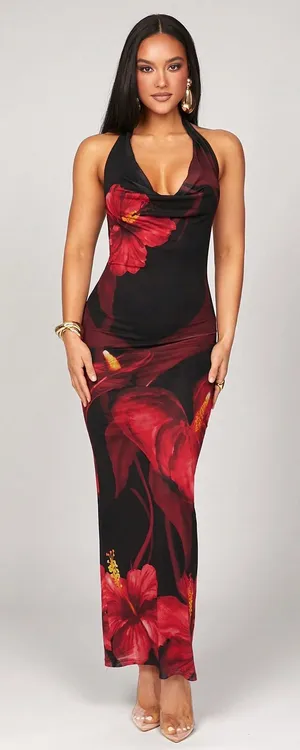 Shein Black Floral Dress Maxi thumbnail 1