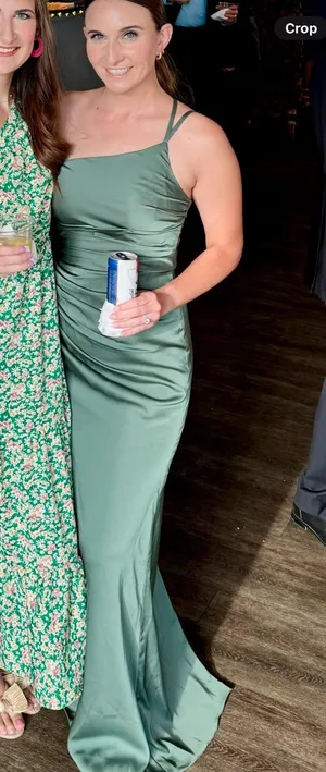 Azazie Erin Stretch Satin Dress Eucalyptus thumbnail 2