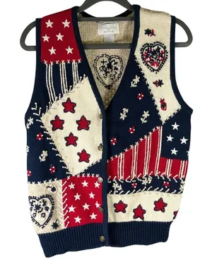 Vintage Christopher Banks Womens Small Knit Sweater Vest Embroidered Americana‎ thumbnail 1