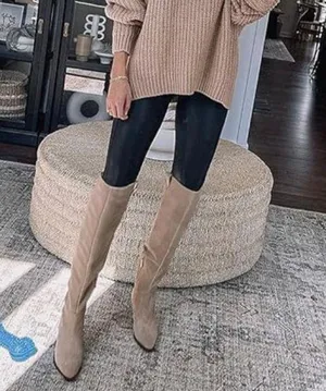 Tall Suede Heeled Boots Tan Size 9 thumbnail 2
