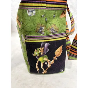 Vintage Handmade Halloween Goblin Wizard Tote Bag Green Orange Striped Spooky thumbnail 4