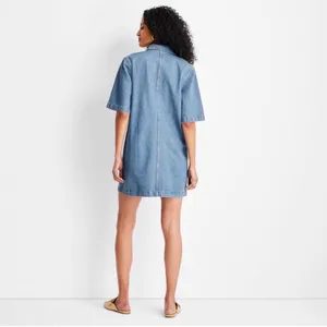 Future Collective Blue Denim Short Sleeve Polo Dress thumbnail 3
