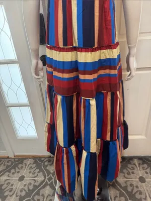 Farm Rio Stripped Multicolor Winter Stripes Short Sleeve Midi Dress Sz Medium thumbnail 11