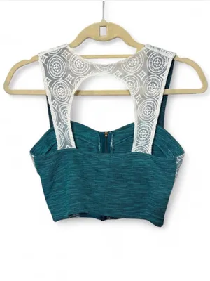 Pins & Needles Teal Turquoise & Ivory Cropped Top Bustier Sz S NWT Retail $39 thumbnail 6