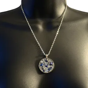 Silver tone round druzy pendant necklace thumbnail 1