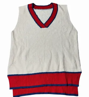 Womens Vest XL Tan Red Sleeveless V Neck Pullover Tiered Knitted‎ Vest thumbnail 1