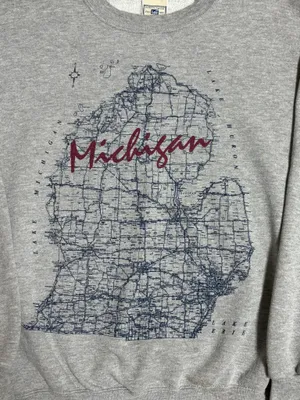 Vintage Lee Apparel Michigan Road Map Gray Crewneck Pullover Sweatshirt thumbnail 3