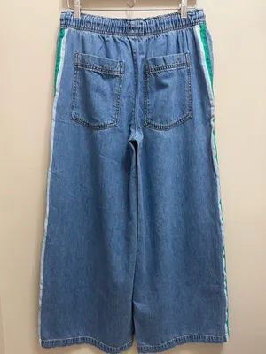 Pilcro Anthropologie The Surfer Drawstring Wide Leg Side Stripe Jean Denim S thumbnail 5