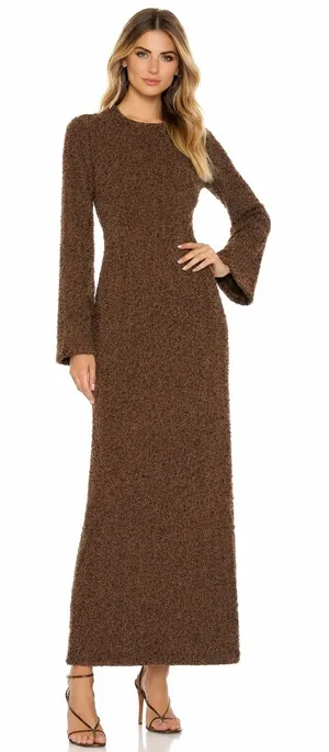 Honor The Gift Brown Fuzzy Knit Open Back Maxi Dress Medium NWT‎ thumbnail 1