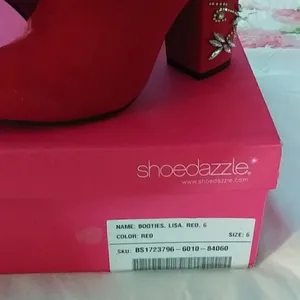 NIB Shoedazzle Lisa size 6 beautiful Red Jeweled ankle Boots with 4” heel thumbnail 3