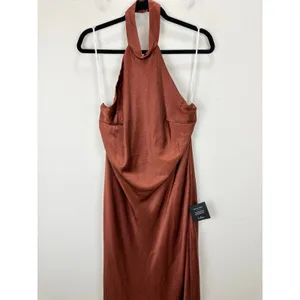 Lulus Love in Your Life Rust Brown Satin Halter Maxi Dress Formal Glam XL NWT thumbnail 11