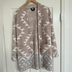 FRYE Aztec Print Cardigan Sweater Beige White‎ Medium M thumbnail 3