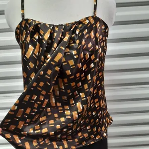 New York & Company Shirt Womens Medium Brown Faux Wrap Sleeveless Top Blouse thumbnail 3