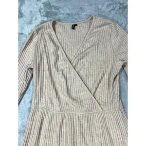 Beige Ribbed Bodycon Dress Medium Boho Western Cowgirl Waist Cinch Minimalist thumbnail 4