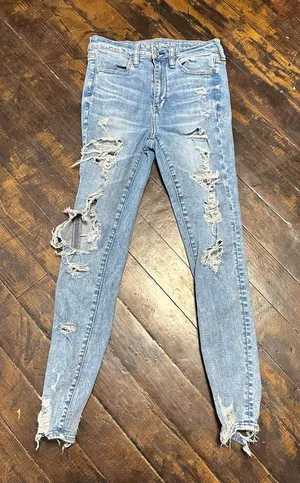 American Eagle distressed destroyed super hi-rise size 4 jeggings thumbnail 1